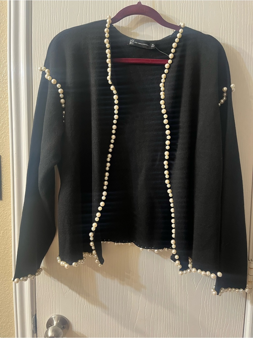 🛍️NWOT XL New York & Company Black Pearl-Trim Open Cardigan